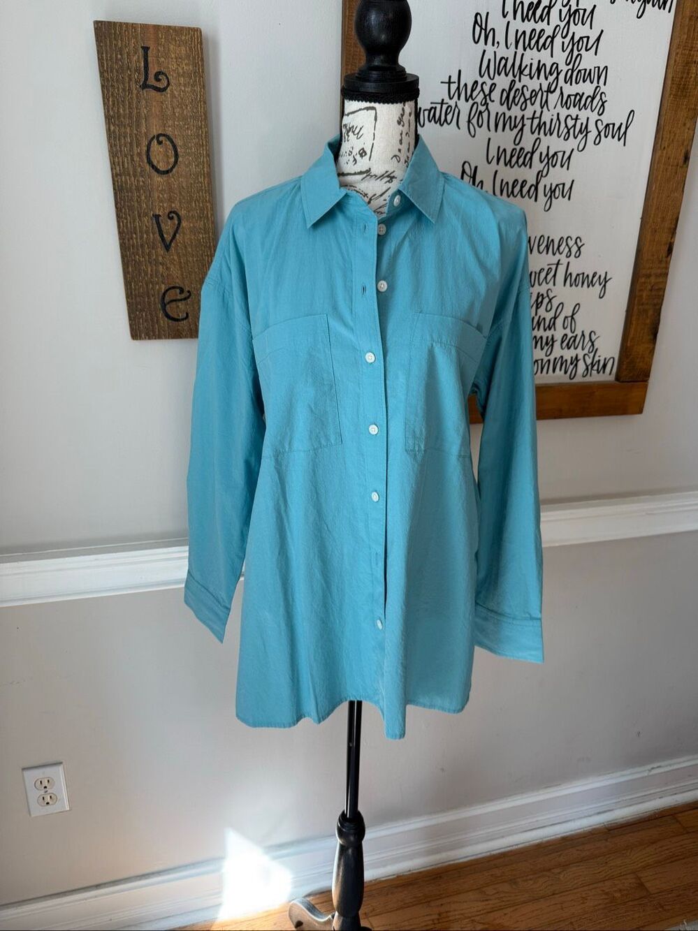 NWT Madewell Women's The Oversized Cotton Signature Poplin Shirt Blue Small